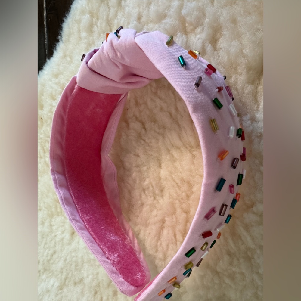 Pink confetti beaded pink knot headband hair band girls women - worn once
